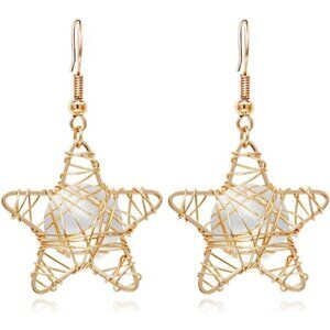 Gold Filigree Cut-out Dangling Tassel Jewelry Chandelier star  Earrings